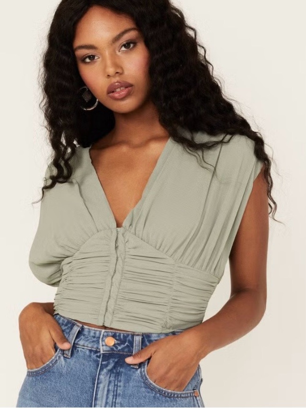 Free People Women’s Aria Ruched Corset Crop Top Size Large NWT in color Seagrass